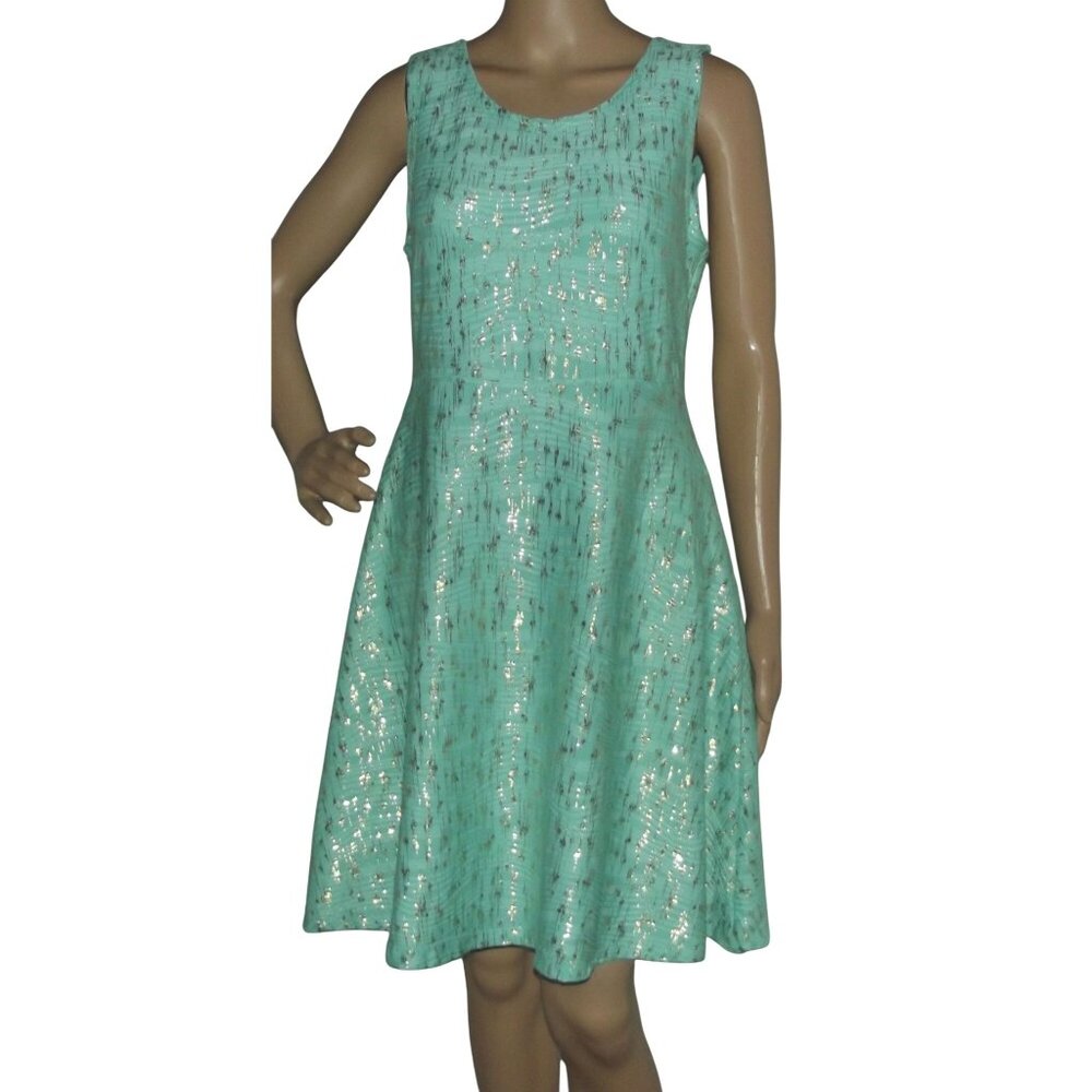 Christian Siriano Dress Womens Size Large Mint Green gold textured skater tank